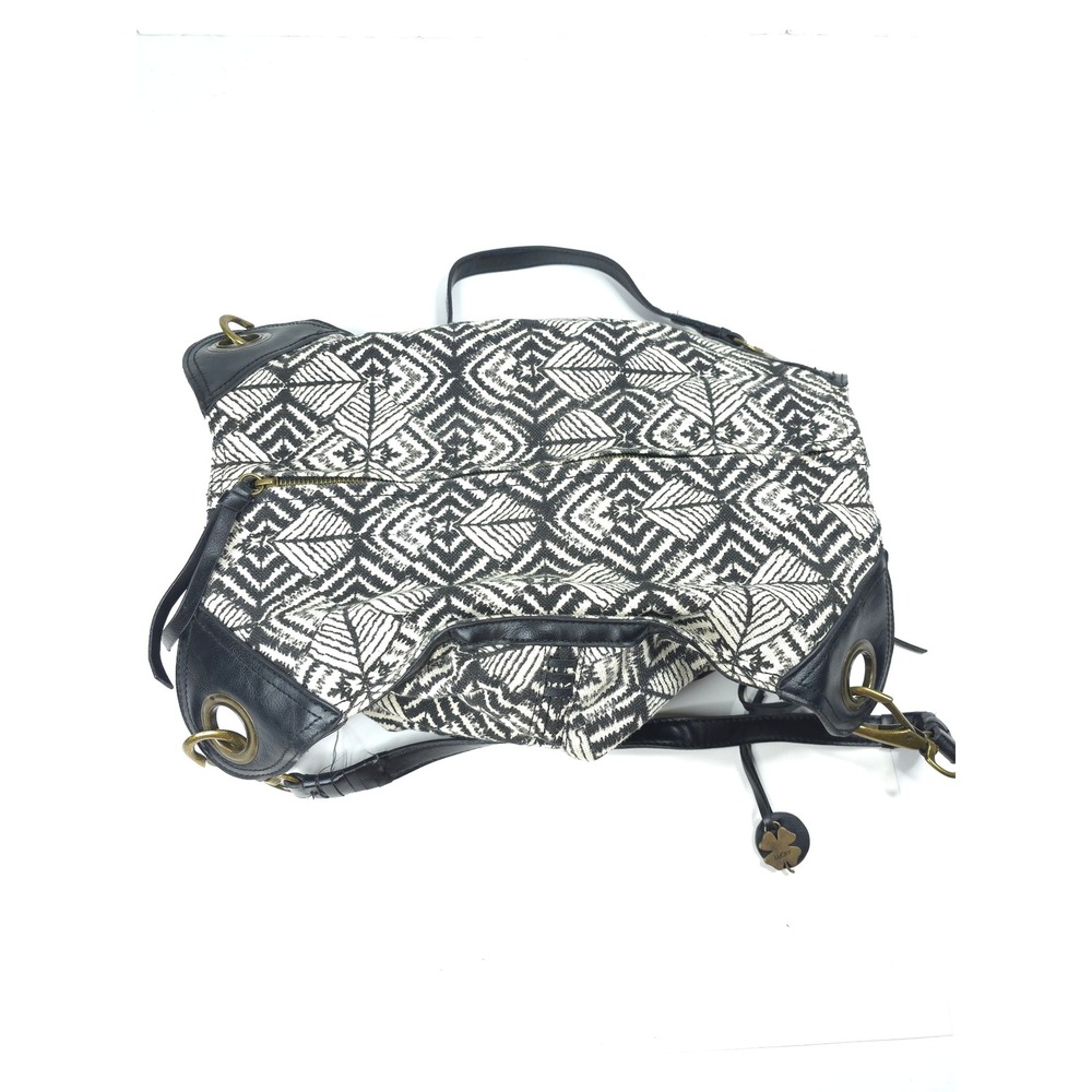 Lucky Brand Black White Geometric Leaf Print Woven Hobo Bag Shoulder Purse